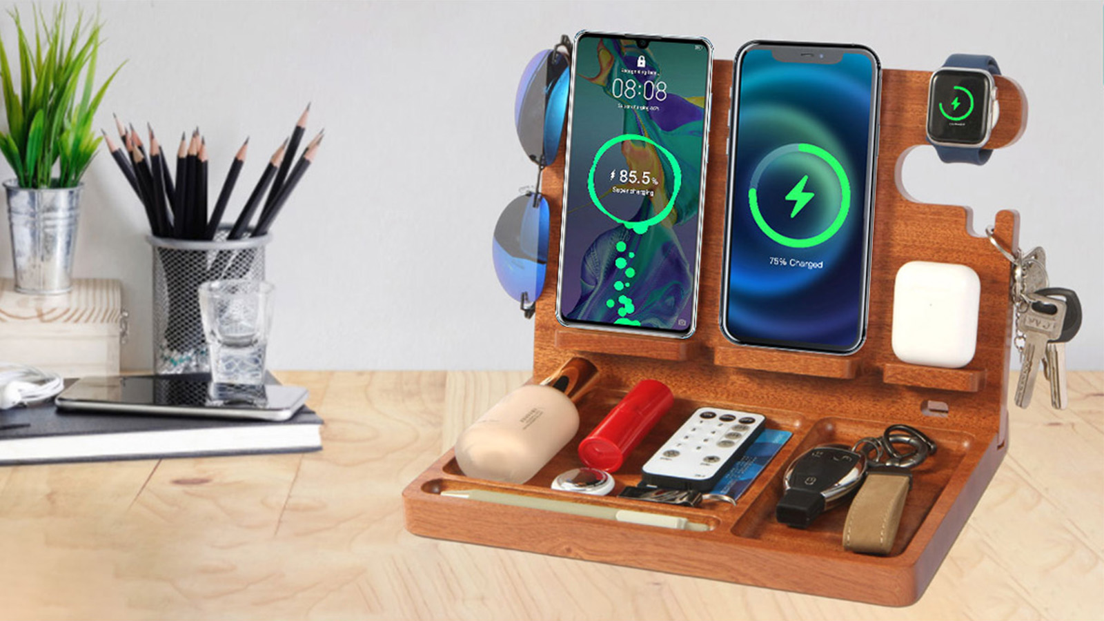 Amazon.com: JuncaiTech Nightstand Organizer with 4 Wireless